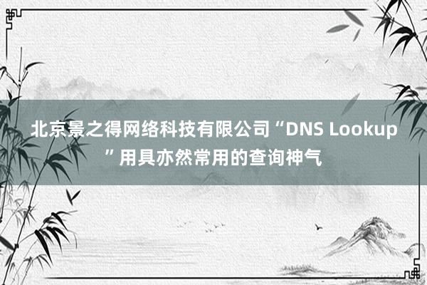 北京景之得网络科技有限公司“DNS Lookup”用具亦然常用的查询神气